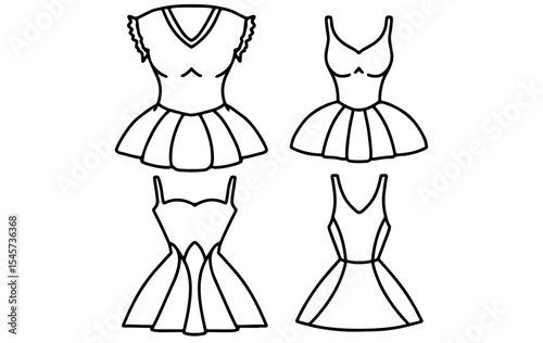 Vector illustration of black ink hand drawn outline of ballerina mini dress