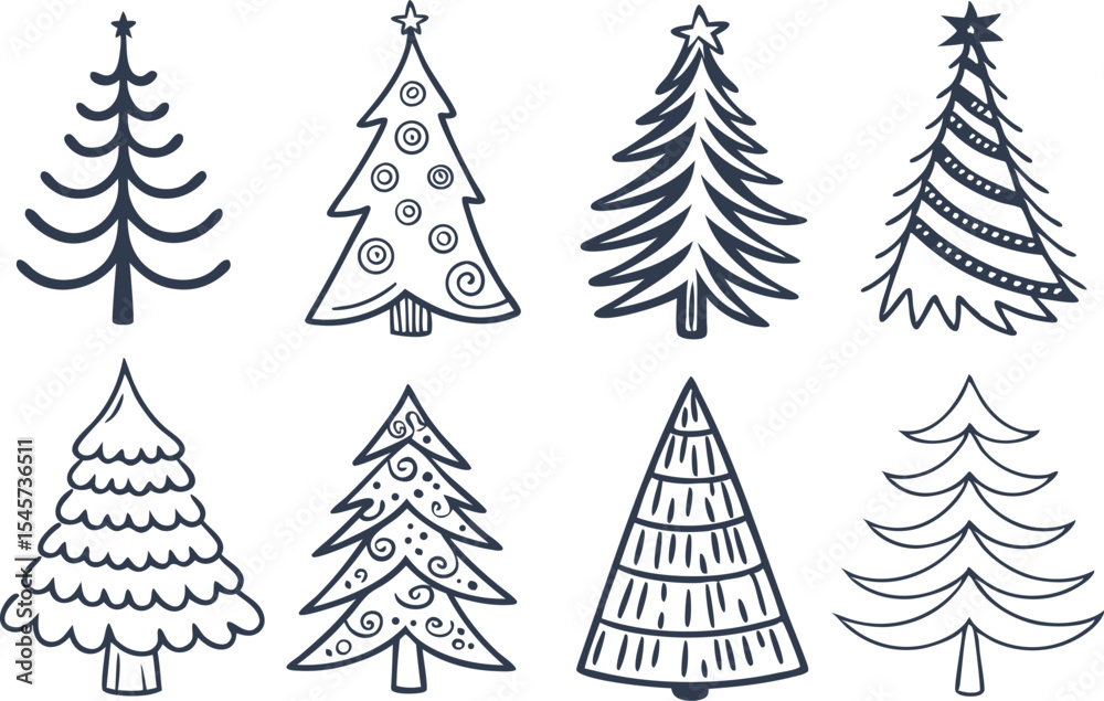 Obraz premium Hand Drawn Christmas Tree Illustration. Christmas Tree Sketch Style Drawing. Festive Christmas Tree Outline Art. Simple Christmas Tree Drawing for Holidays. Traditional Christmas Tree Drawing Set