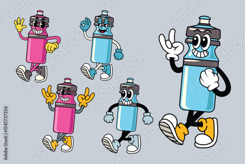 Set of Happy Tumblers in Various Poses Character Cartoon Illustration Retro style