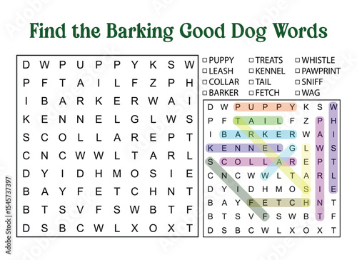 Dog Word Search Puzzle with Solution for Educational and Recreational Activities