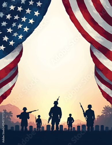 Memorial Day Illustration For 4th July Independent day