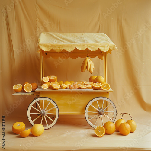 Colorful Orange Fruit Stand – Citrus Display with Retro Vibes photo