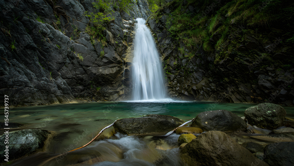 Obraz premium Serene waterfall cascading into emerald pool