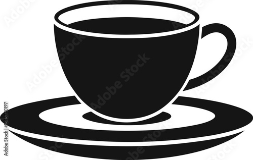 Simple black silhouette of coffee cup and saucer