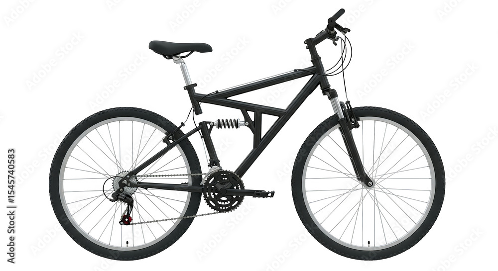 Fototapeta premium A detailed view showcases a mountain bicycle with a full suspension on a transparent background.