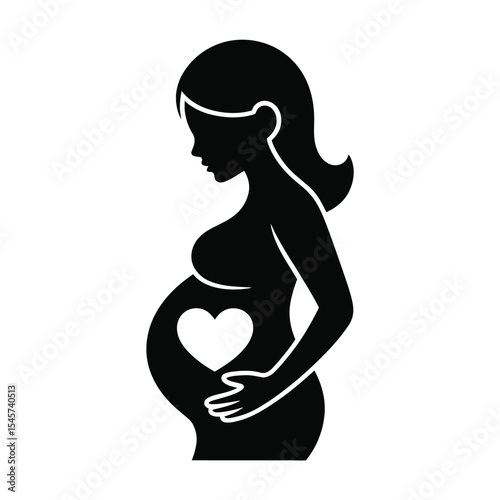 Black Silhouette Pregnant Woman Icon Heart white