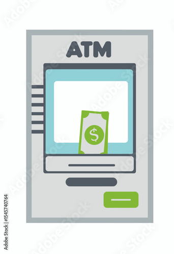 ATM machine dispensing cash on white background  