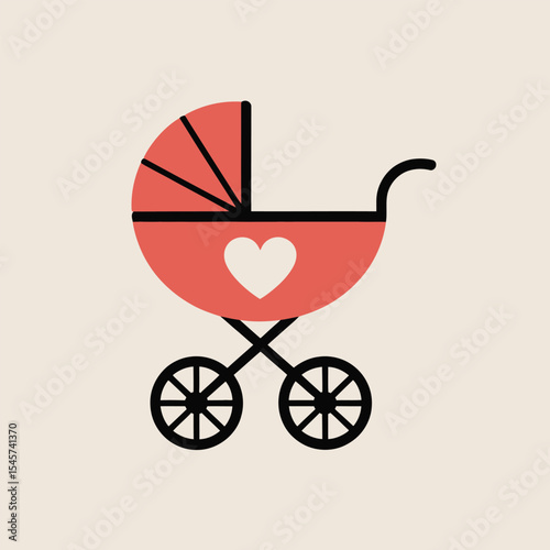 Coral Baby Stroller with White Heart Emblem pram buggy