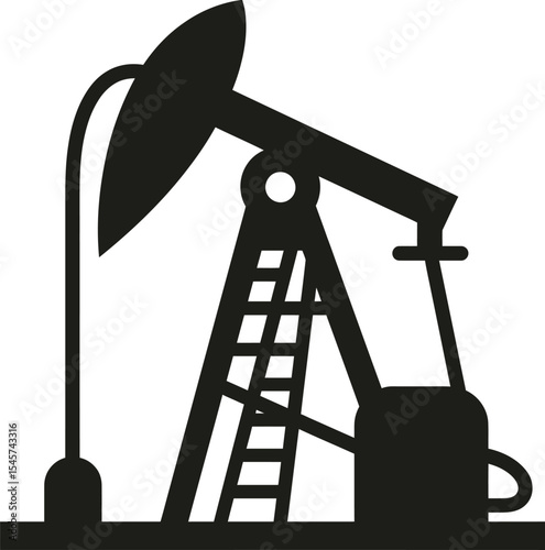 A black silhouette of an oil pump jack stands against a white background in a minimalist design style