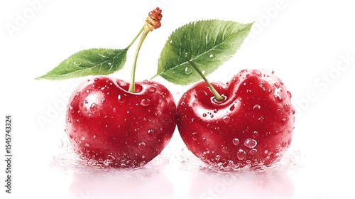 Wallpaper Mural Two juicy cherries with water droplets, studio shot, white background, food advertising Torontodigital.ca