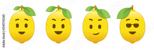 Lemon сharacter emotion icon set. Citrus fruit smile emoji collection. Vector