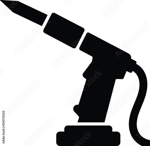 A black silhouette of a soldering iron with a cord and a base isolated on a white background image view