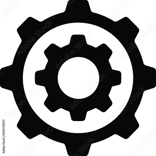 A black and white illustration featuring two interlocking gears symbolizing mechanical processes and engineering silhouette