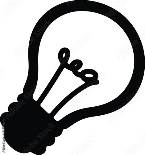 A simple black and white illustration of a light bulb with visible filament and clear glass design style silhouette