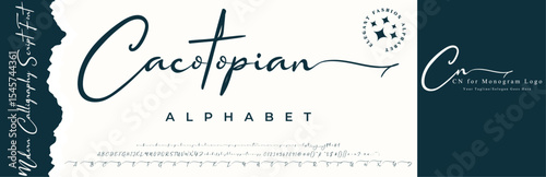 calligraphy Stylish Script Font alphabet With Cn logo.