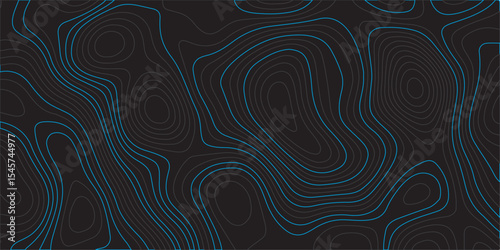 Design a dark abstract background featuring smooth, topographic contour lines in deep blue tones. The lines should flow organically across the black surface, creating a sense of depth and elevation.
