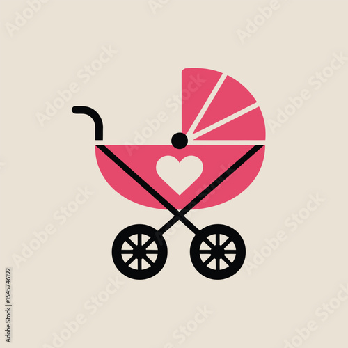 Pink Baby Stroller with White Heart Emblem pink stroller