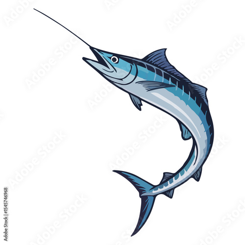 Swordfish marlin fish vector Caught on Hook with White Background Illustration