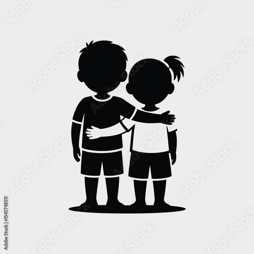 Two Children Hugging Black Silhouette Icon siblings