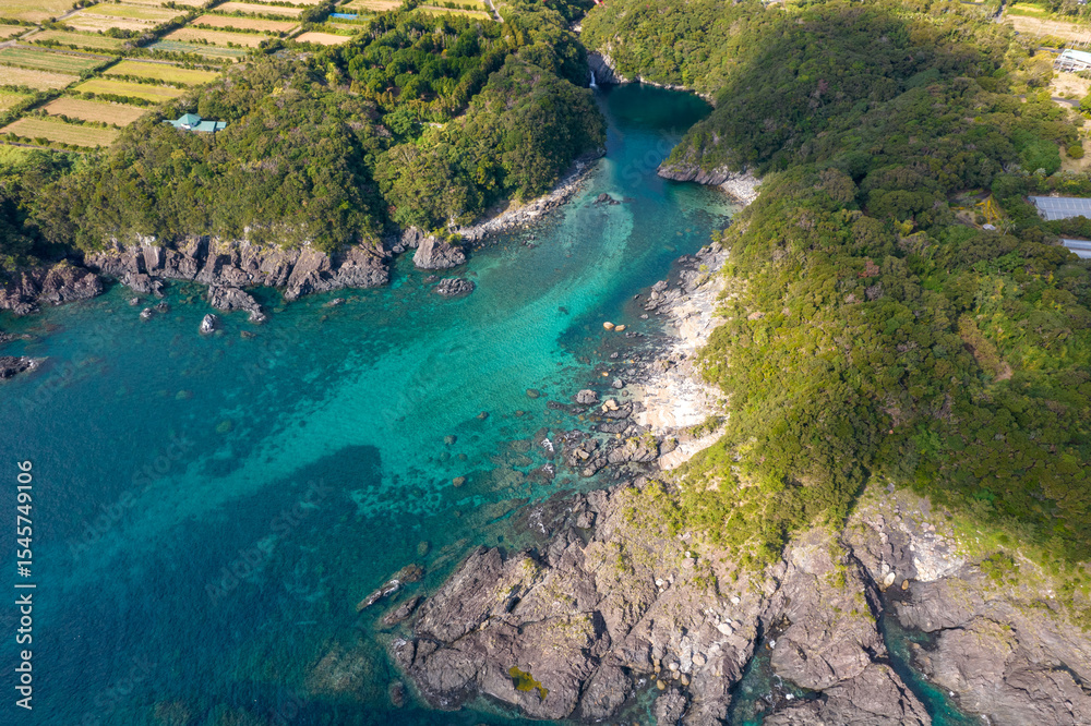 Fototapeta premium Aerial view of the southern part of Yakushima Island, Kagoshima Prefecture, Japan, a World Heritage Site