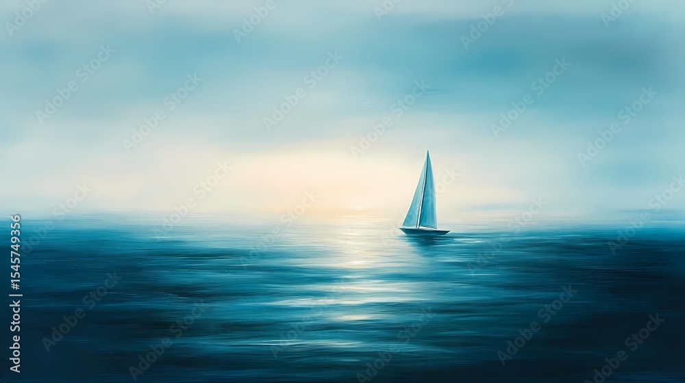 Fototapeta premium Solitary Sailboat at Sunset 