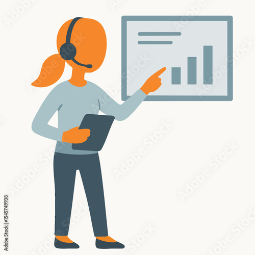 Flat Style Saleswoman Presentation Graph Report Business Concept Illustration