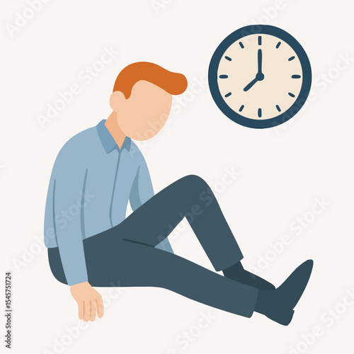 Flat Illustration Sad Man Sitting on The Floor Feeling Depressed