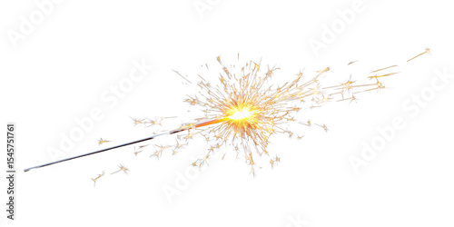 Festive golden sparkler emitting bright sparks on a black background Concept of celebration, holiday, and new years eve