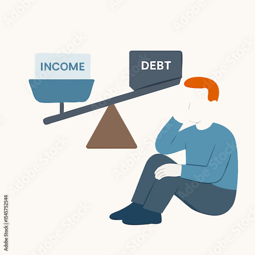 Flat Illustration of Financial Debt and Income Balance Concept Design