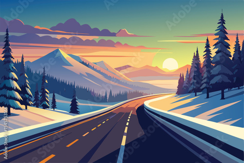 Scenic Winter Road Trip Sunset Views and Mountain Majesty