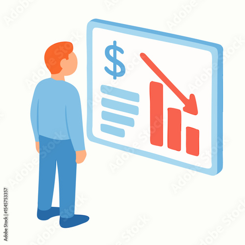 Flat Style Financial Crisis Decline Chart Presentation with Dollar Sign Icon