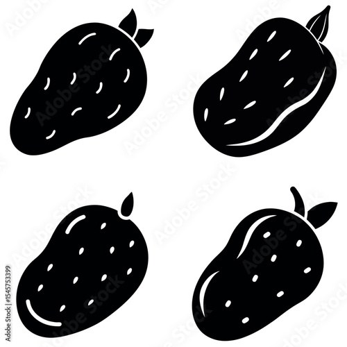 Black and White Graphics Four Silhouetted Potatoes with Sprouts on a White Background