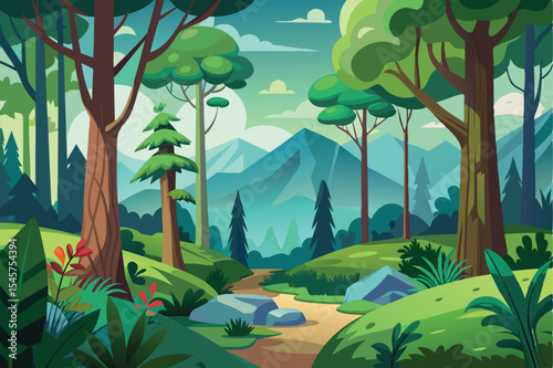 Majestic Mountain Forest A Serene Landscape Illustration