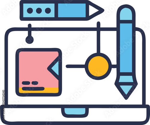 Laptop screen showing design tools and graphic elements