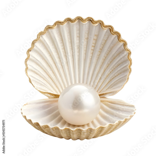 a huge pearl lies in a decorative shell isolated on a transparent background