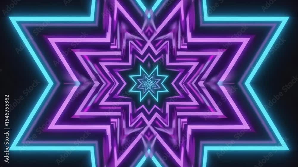 A glowing neon star pattern creates a mesmerizing, futuristic, and abstract visual effect with vibrant blue and purple colors.