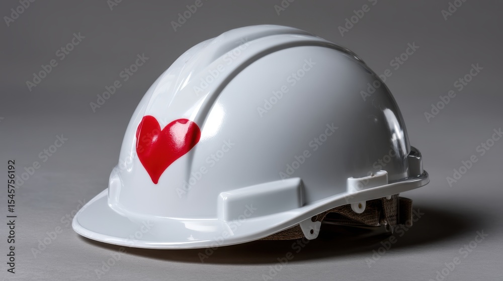 Fototapeta premium White safety helmet with red heart symbol