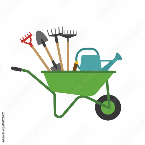 Gardening tools set in flat design vector illustration isolated on white background