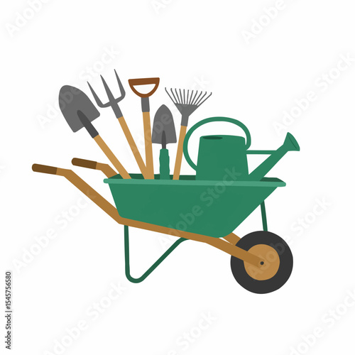 Gardening tools set in flat design vector illustration isolated on white background
