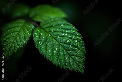 A green leaf with water droplets on it