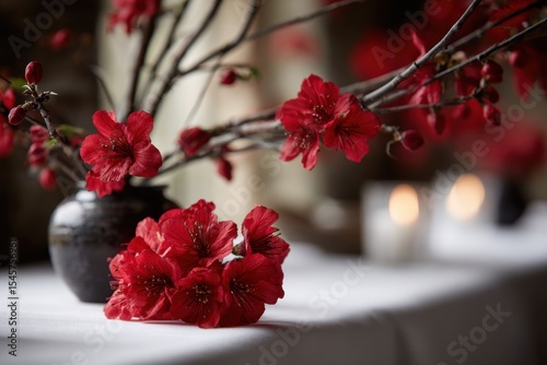 A vase filled with red flowers sitting on top of a table