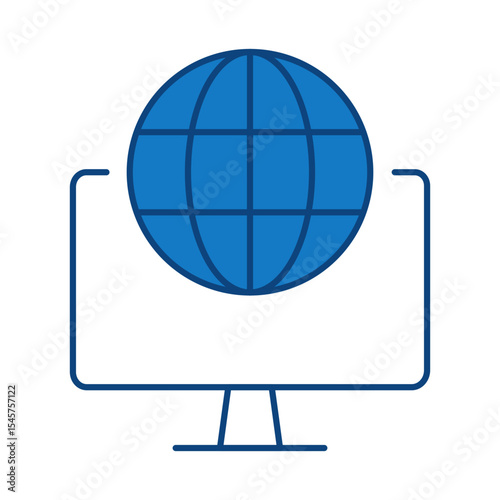 Monitor Blue Line Editable Stroke Icon. PC, Computer Functions, Settings, Technology, Security, Shopping, Wallet, Marketing, Promotion, Communication Vector Illustration.