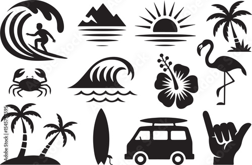Tropical Summer Vacation Vector Icon Set