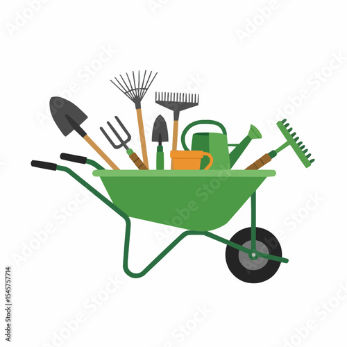 Gardening tools set in flat design vector illustration isolated on white background