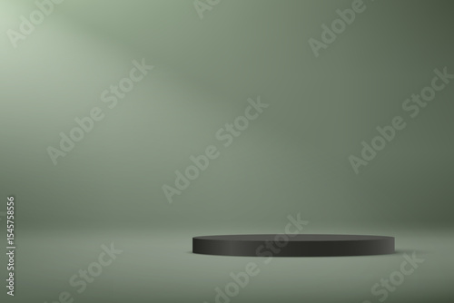 Dark green Background Empty Room Studio with black podium Space for selling products on the website. Vector illustration.