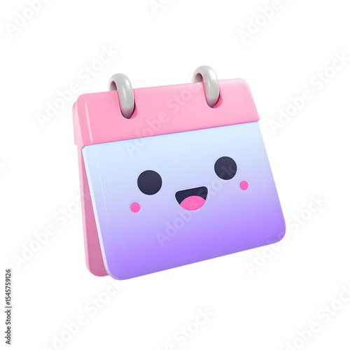 Cute Colorful Cartoon Calendar with Smiling Face in Pink and Purple Tones