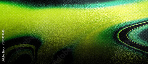 Abstract illustration featuring a grainy texture with green, yellow, and black color gradients forming fluid shapes and modern artistic curves.