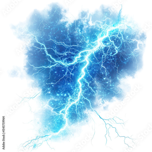 Blue Lightning Storm Abstract Art Power Energy, isolated on a transparent background