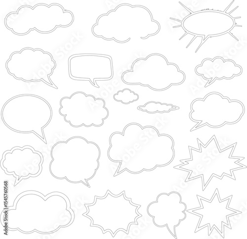 Collection of Outline Speech Bubbles and Thought Bubbles for Design Projects