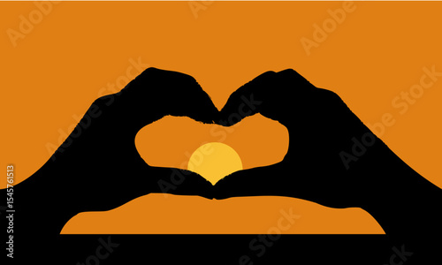 heart in hands with sunset vector design